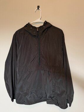 Vogue Raincoat Black Lightweight Windbreaker Jacket Large Hooded Half Zip